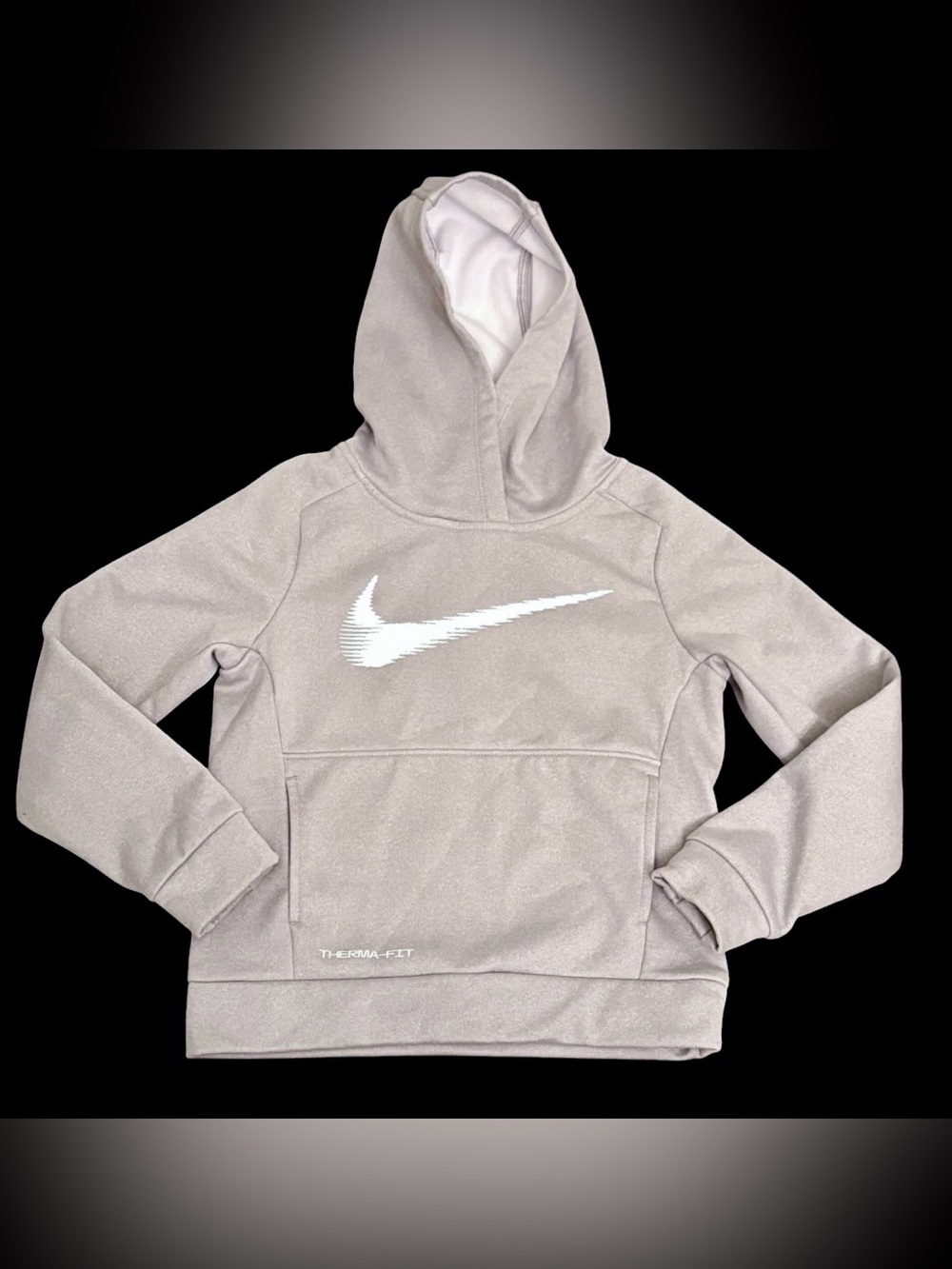 Nike Therma-FIT Hoodie Kids 5 Neutral Gray Beige Gorpcore Swoosh Sweatshirt 4-5Y
